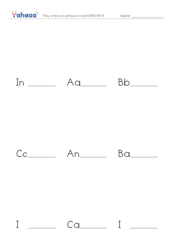 Finish the word worksheet for In the library, Aa, Bb and 10 more
