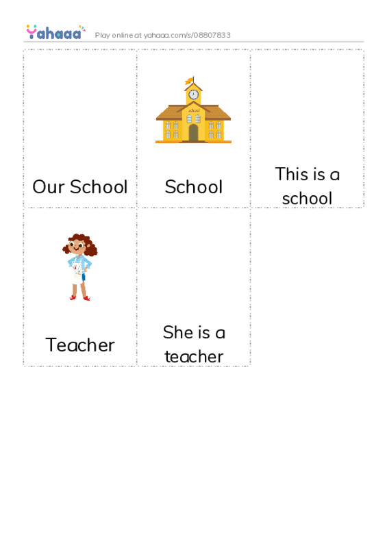 Picture flashcards worksheet for Our School, School, This is a school and 2 more