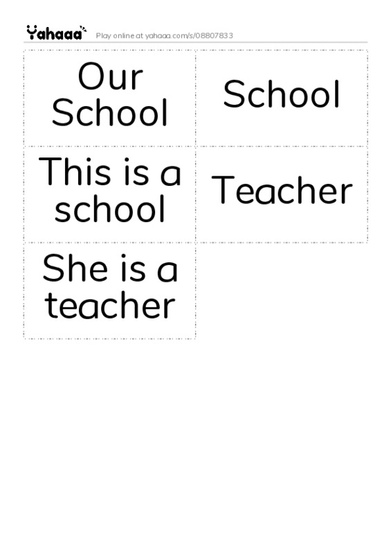 Word flashcards worksheet for Our School, School, This is a school and 2 more