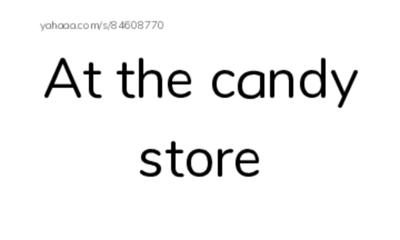 Index cards, words only worksheet for At the candy store, Candy, I like to eat candy and 4 more