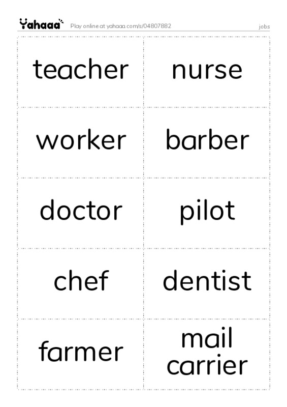 Word flashcards worksheet for jobs