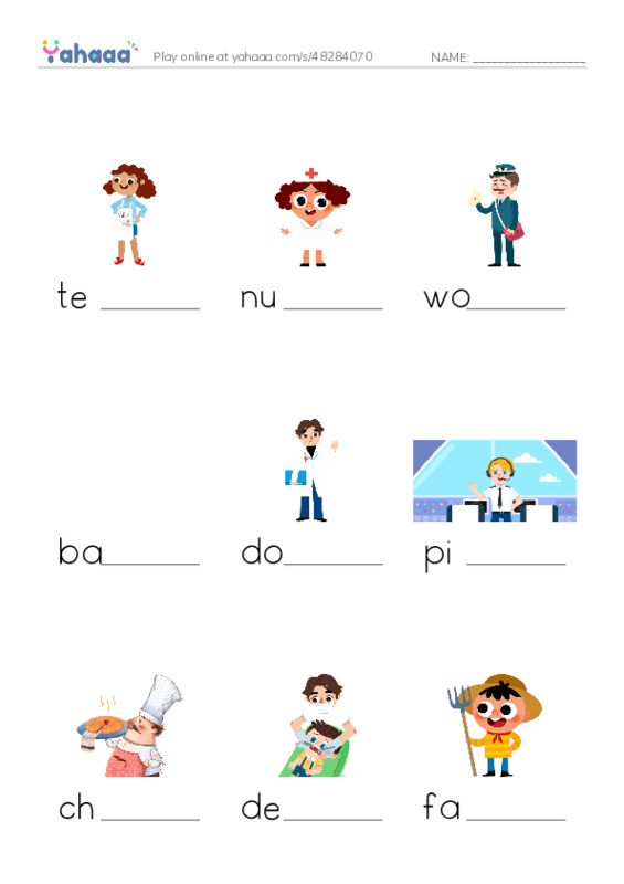 Finish the word worksheet for jobs