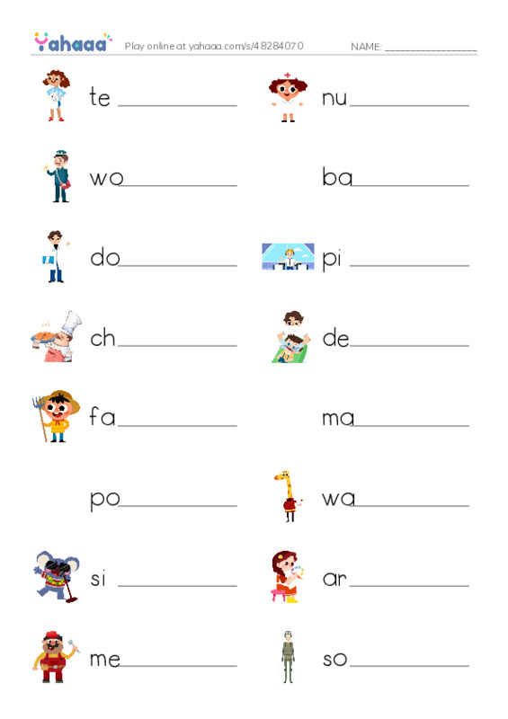 Write the word rows worksheet for jobs