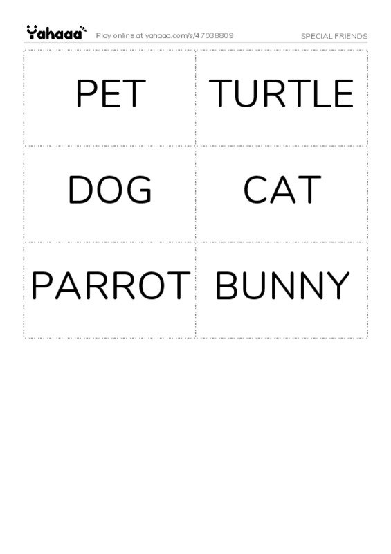 Word flashcards worksheet for SPECIAL FRIENDS