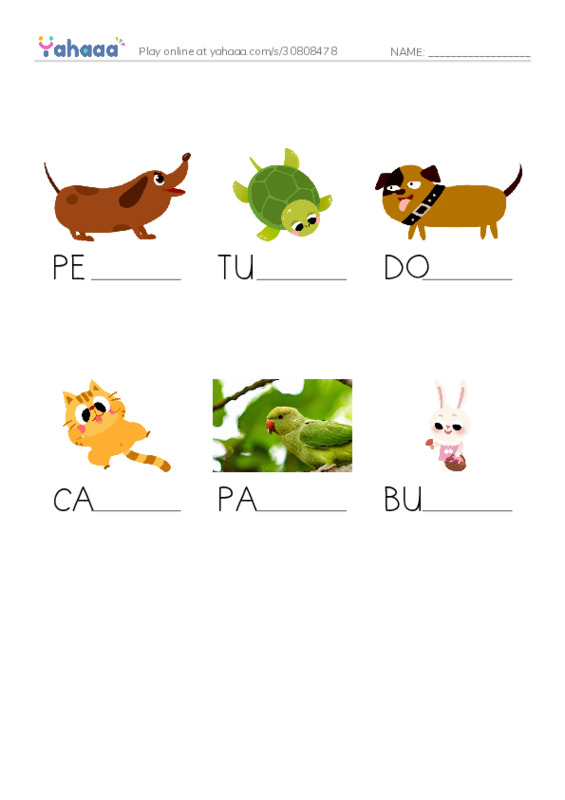 Finish the word worksheet for SPECIAL FRIENDS