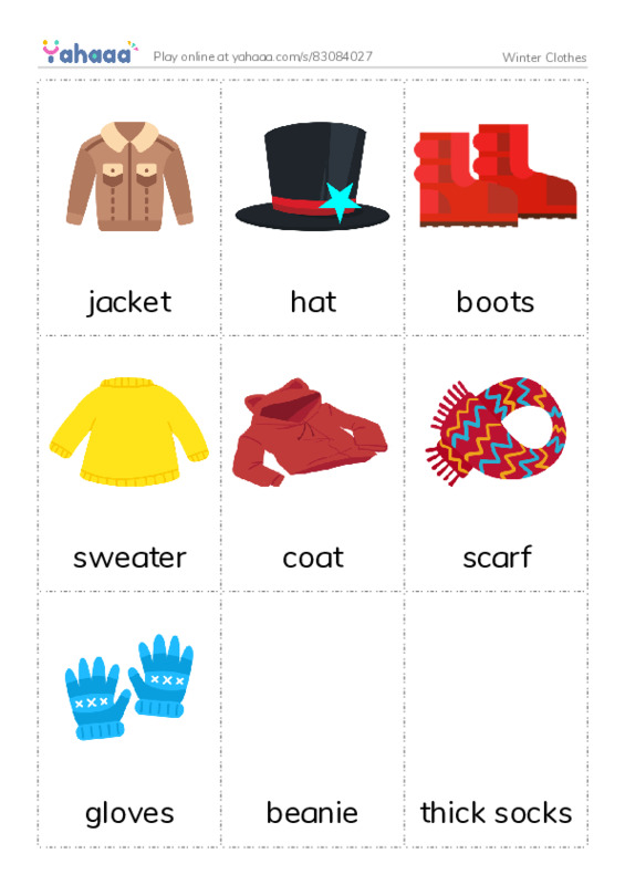 Picture flashcards worksheet for Winter Clothes