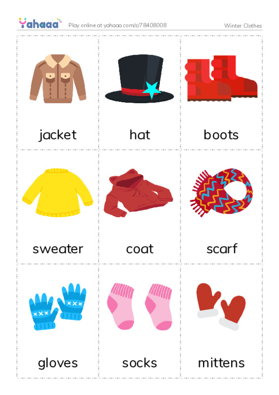 Picture flashcards worksheet for Winter Clothes