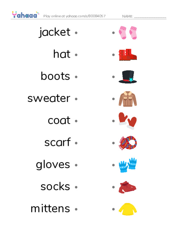 Draw a line to match worksheet for Winter Clothes