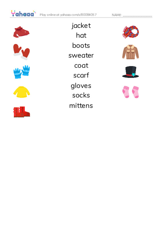 Match both sides worksheet for Winter Clothes