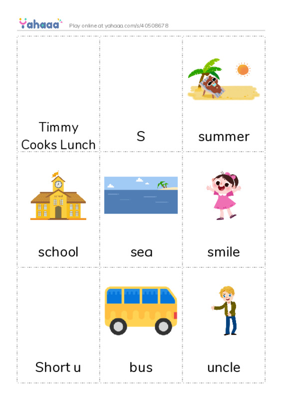 Picture flashcards worksheet for Timmy Cooks Lunch, S, summer and 14 more