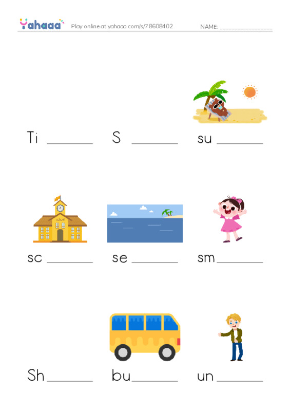 Finish the word worksheet for Timmy Cooks Lunch, S, summer and 14 more