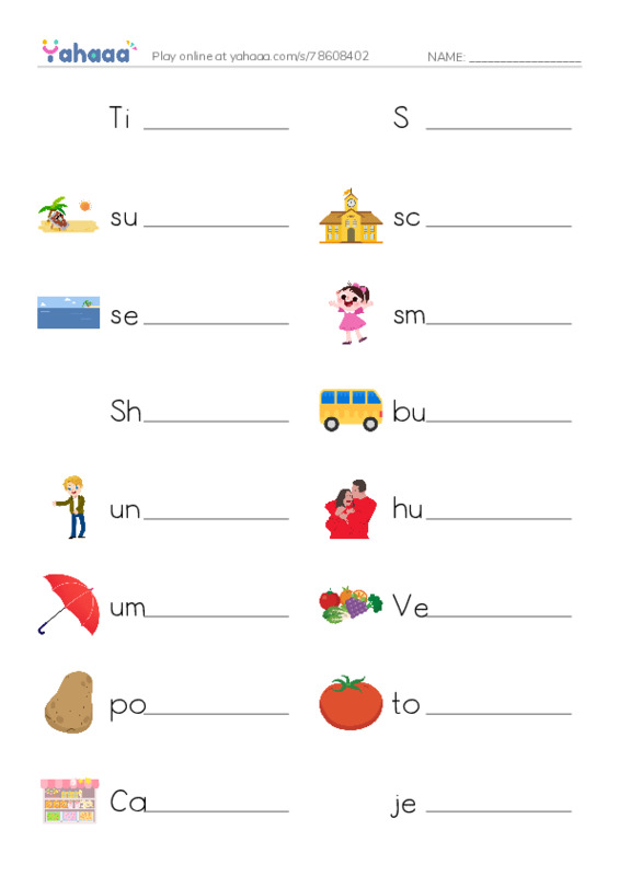 Write the word rows worksheet for Timmy Cooks Lunch, S, summer and 14 more