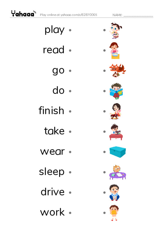 Draw a line to match worksheet for action verbs