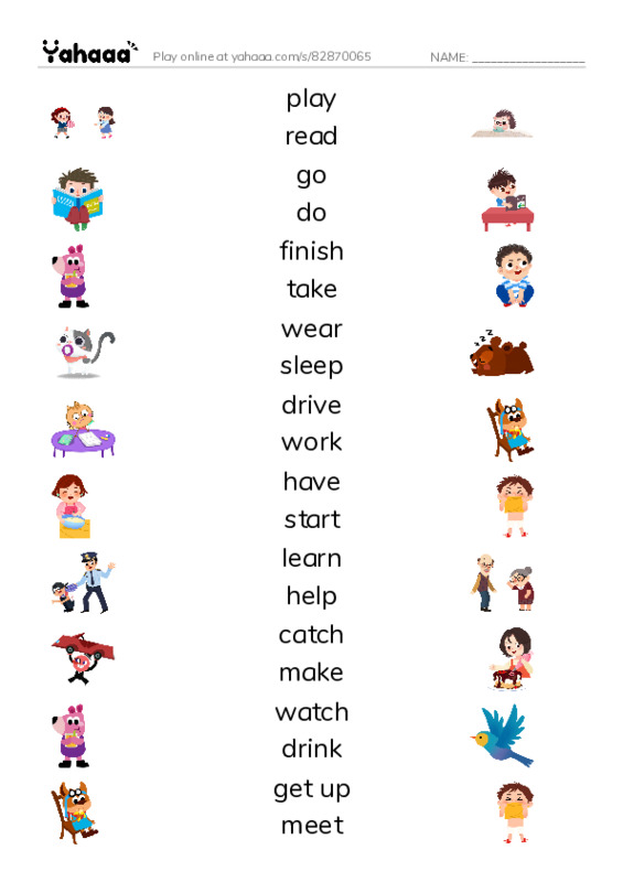Match both sides worksheet for action verbs