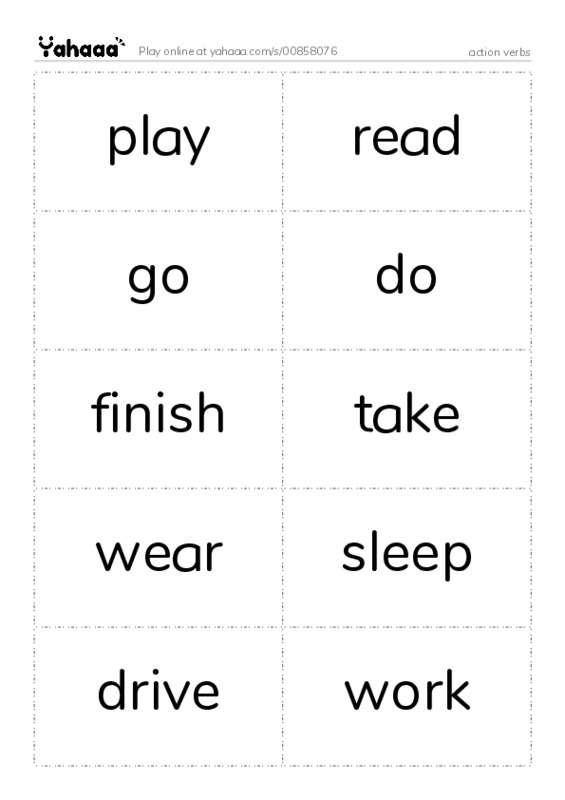 Word flashcards worksheet for action verbs
