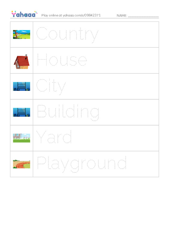 Picture and word rows worksheet for I LIVE HERE