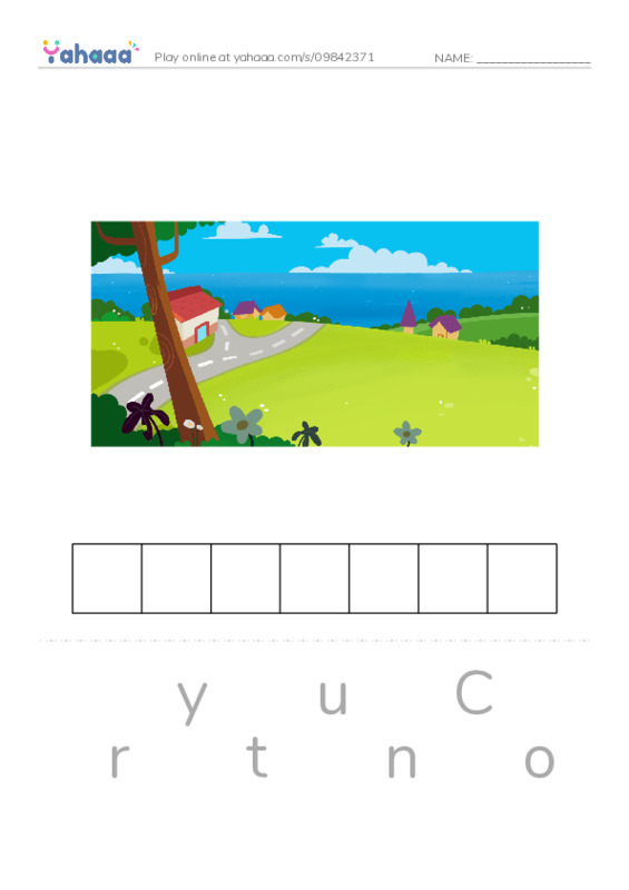 Letter scramble puzzle worksheet for I LIVE HERE