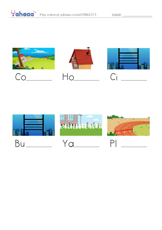 Finish the word worksheet for I LIVE HERE