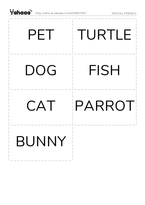 Word flashcards worksheet for SPECIAL FRIENDS