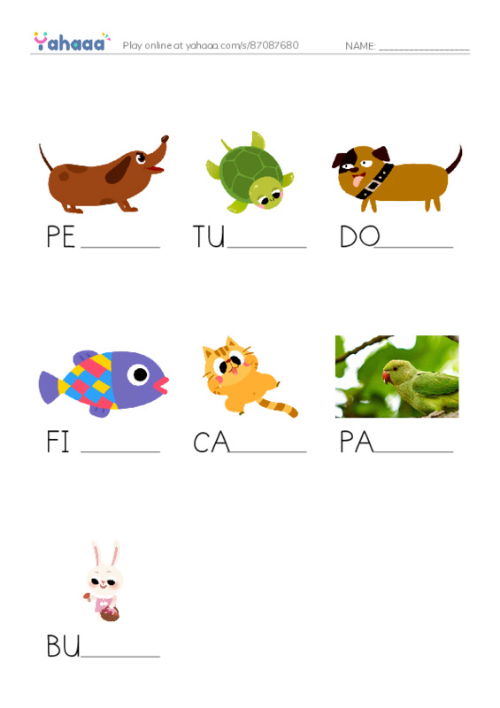 Finish the word worksheet for SPECIAL FRIENDS