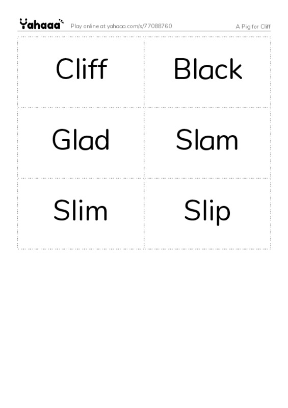 Word flashcards worksheet for A Pig for Cliff