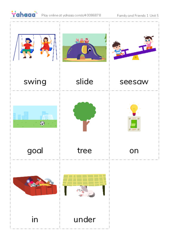 Picture flashcards worksheet for Family and Friends 1 Unit 5