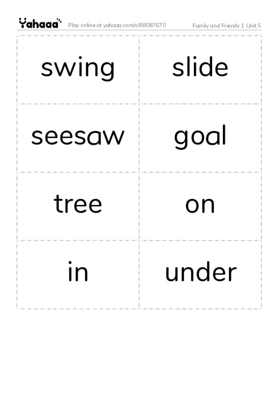 Word flashcards worksheet for Family and Friends 1 Unit 5