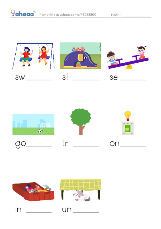 Finish the word worksheet for Family and Friends 1 Unit 5