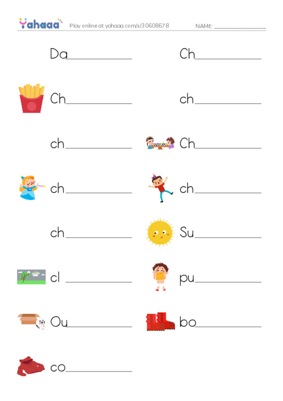 Write the word rows worksheet for Dad’s Umbrella, Chet, Chip and 12 more