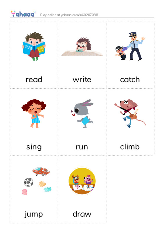 Picture flashcards worksheet for read, write, catch and 5 more