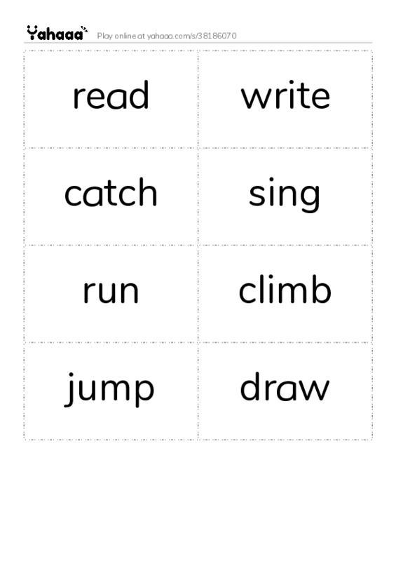 Word flashcards worksheet for read, write, catch and 5 more