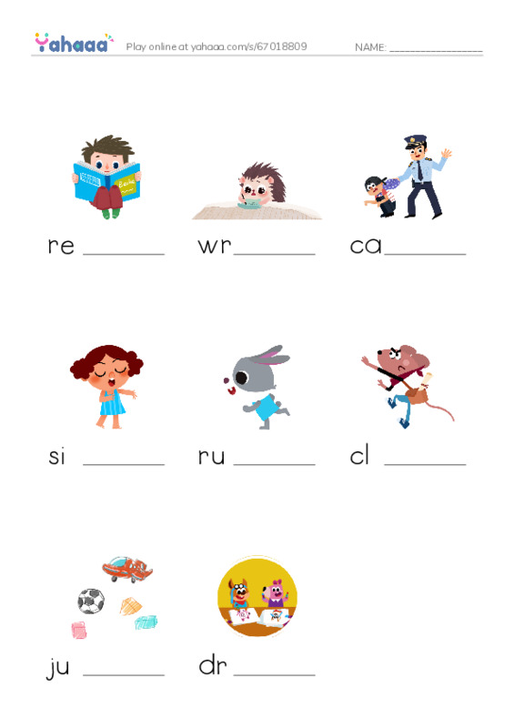Finish the word worksheet for read, write, catch and 5 more
