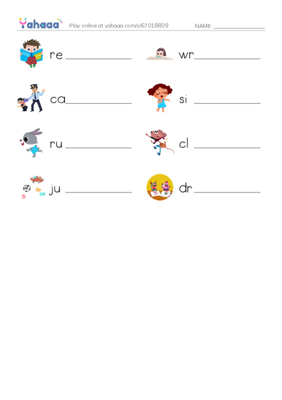 Write the word rows worksheet for read, write, catch and 5 more