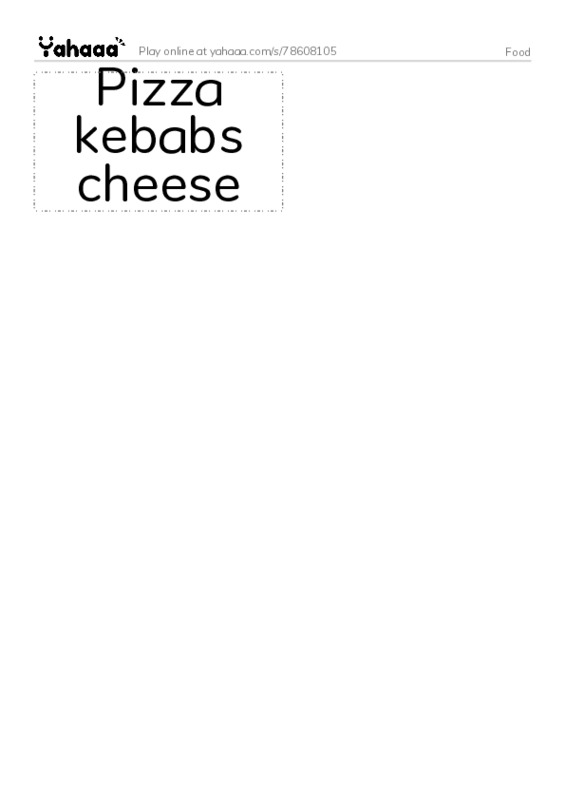 Word flashcards worksheet for Food