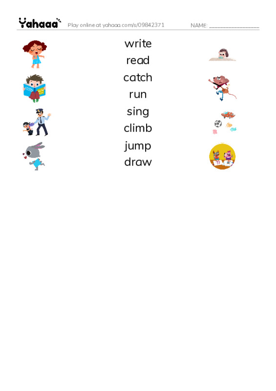 Match both sides worksheet for write, read, catch and 5 more