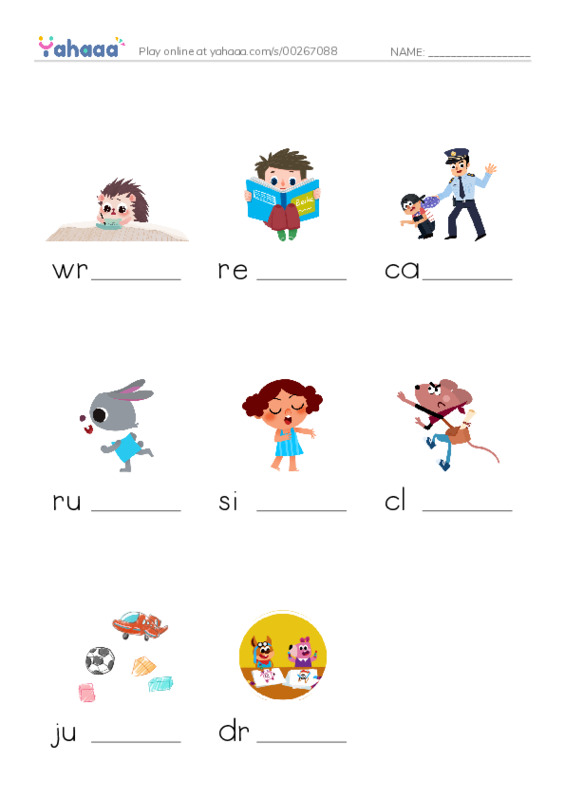 Finish the word worksheet for write, read, catch and 5 more