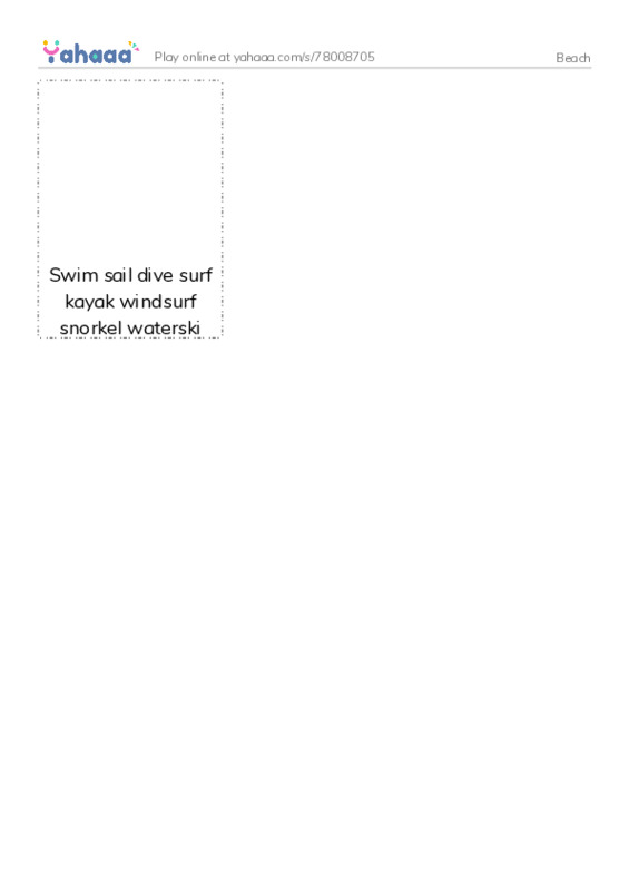 Picture flashcards worksheet for Beach