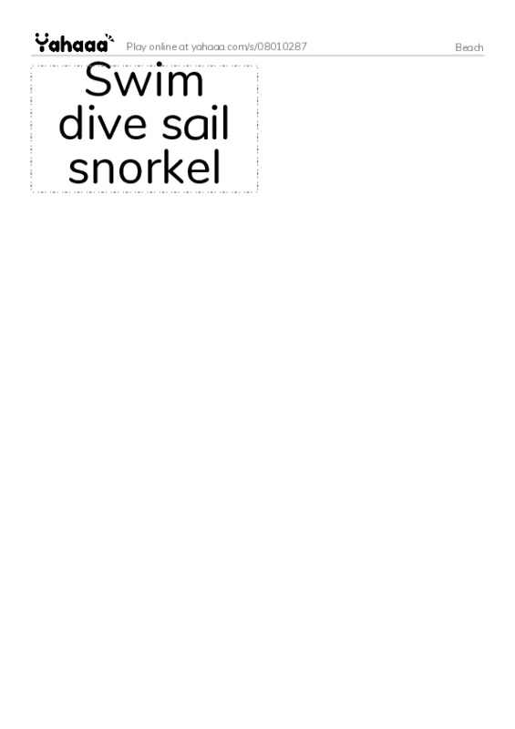 Word flashcards worksheet for Beach