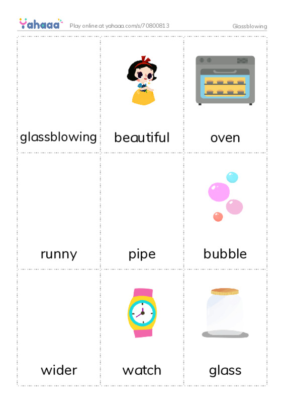 Picture flashcards worksheet for Glassblowing