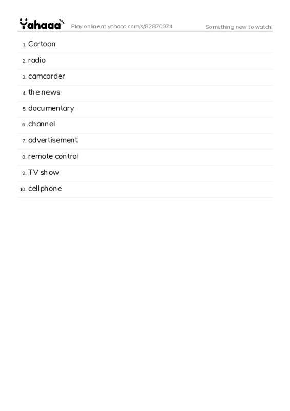 Word list with meanings worksheet for Something new to watch!