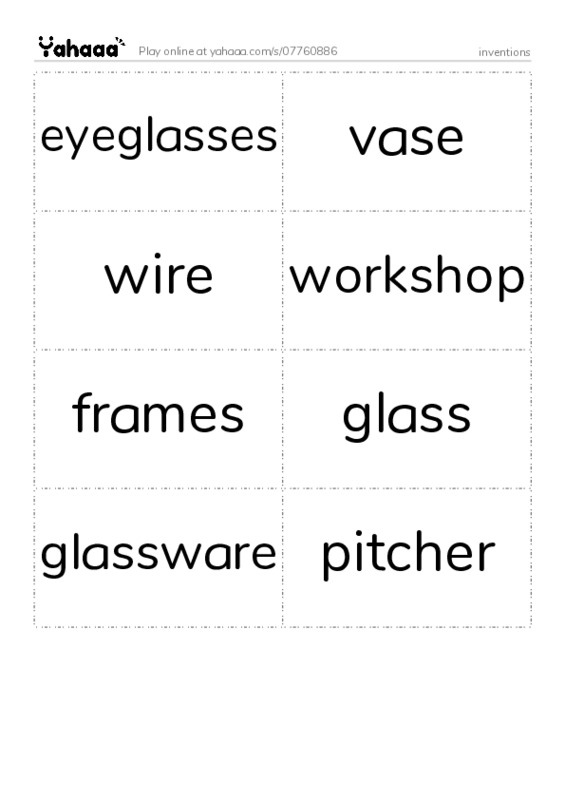 Word flashcards worksheet for inventions