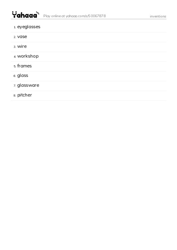 Word list with meanings worksheet for inventions