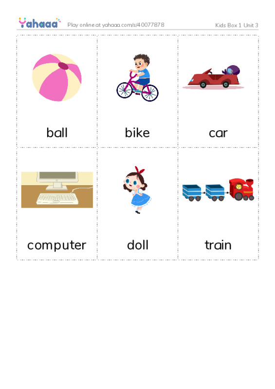 Picture flashcards worksheet for Kids Box 1 Unit 3