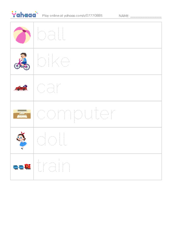 Picture and word rows worksheet for Kids Box 1 Unit 3