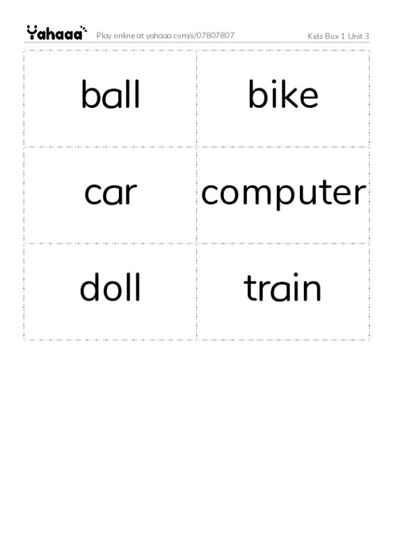 Word flashcards worksheet for Kids Box 1 Unit 3