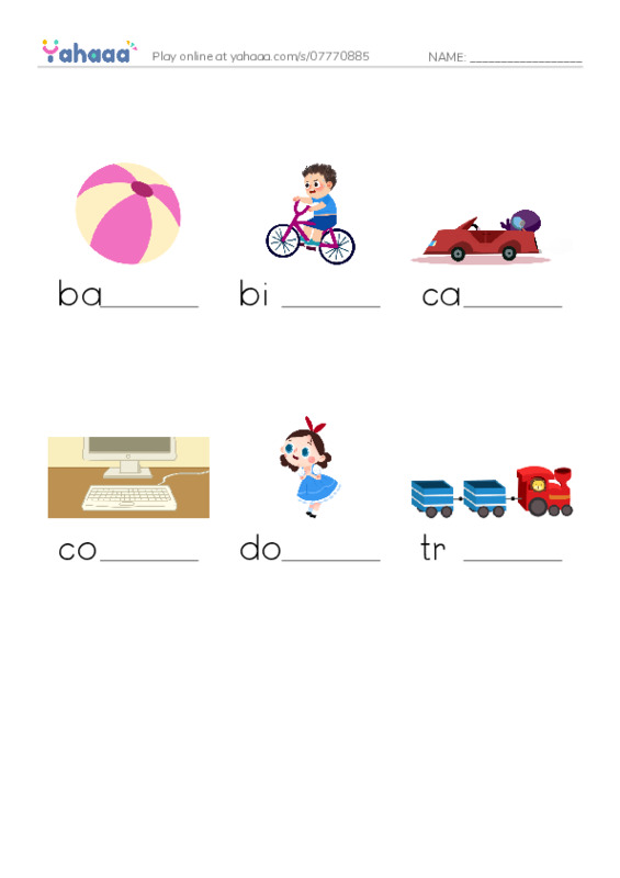 Finish the word worksheet for Kids Box 1 Unit 3