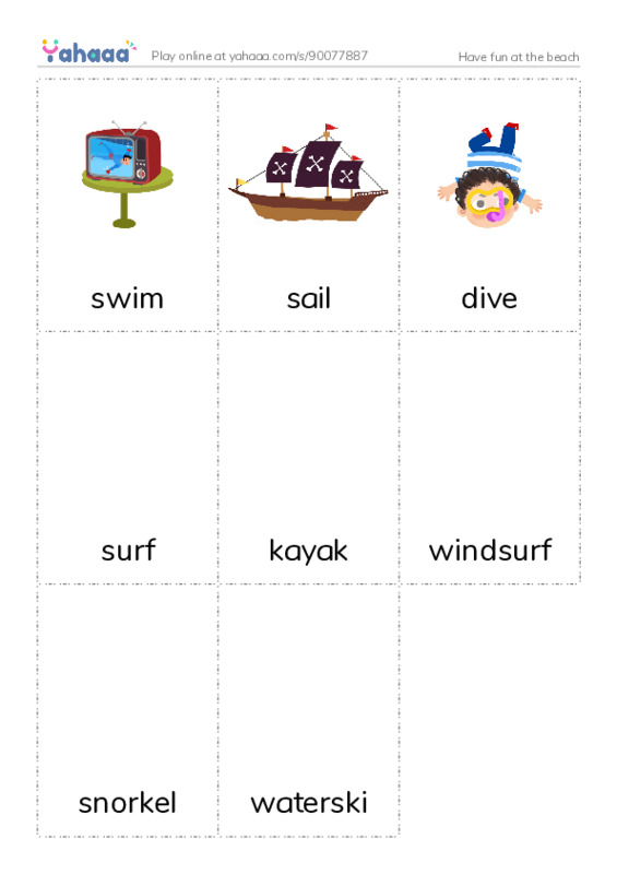 Picture flashcards worksheet for Have fun at the beach