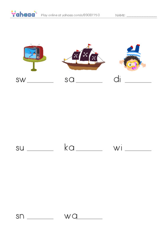 Finish the word worksheet for Have fun at the beach