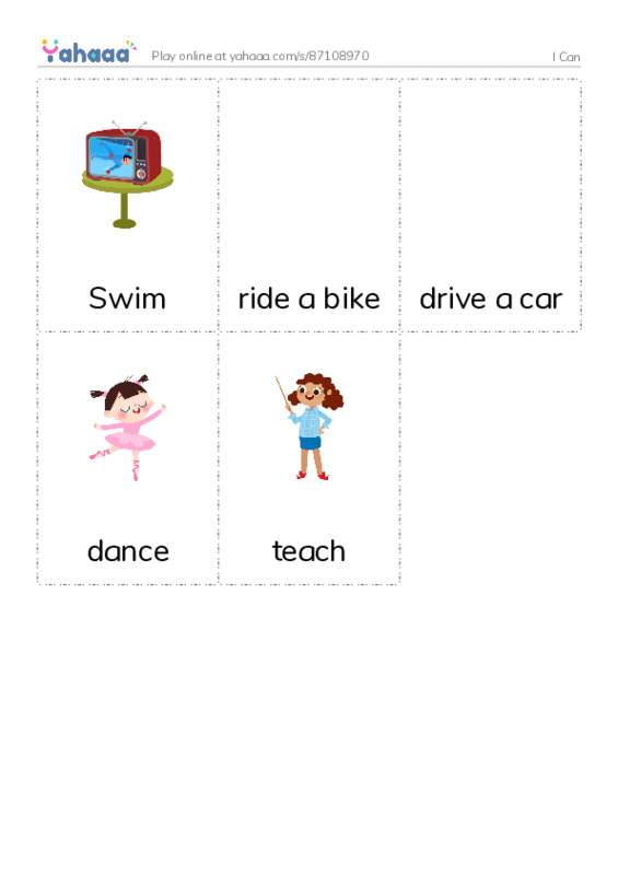 Picture flashcards worksheet for I Can