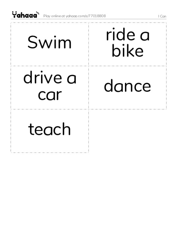 Word flashcards worksheet for I Can